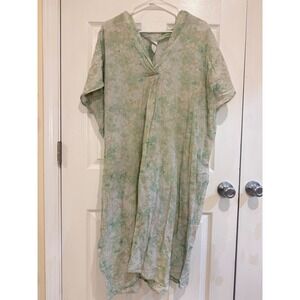 H&M Green Tie Dye Cover Up Dress V-Neck Short Sleeve Lightweight Size‎ L